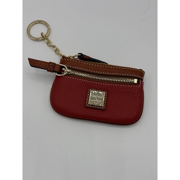 Dooney & Bourke Pebble Grain Coin Case Red  Zippered Purse Interior Key Ring - Picture 1 of 4